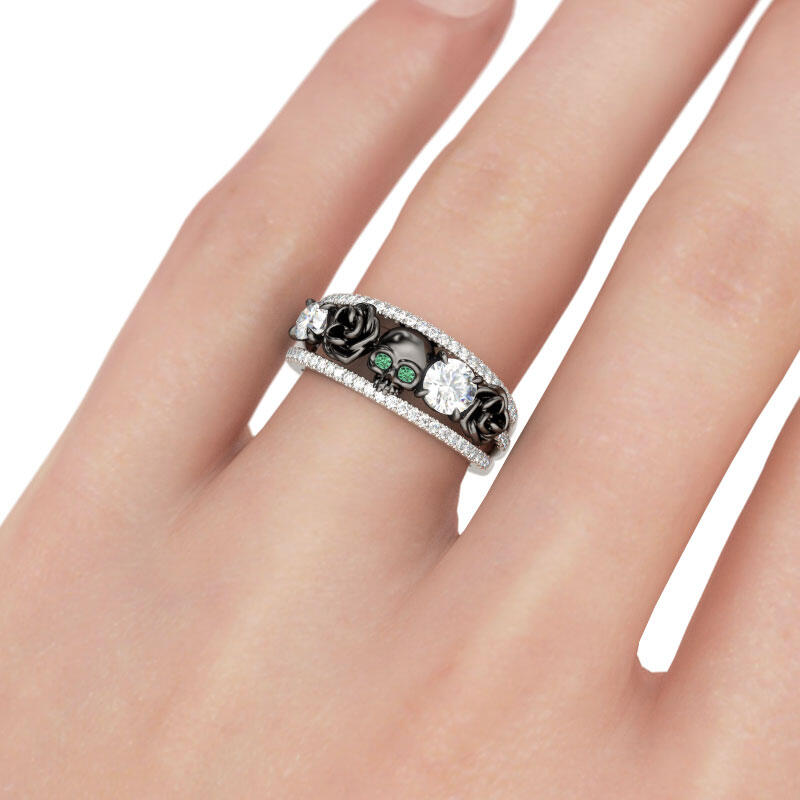 Jeulia Anillo De Caravera De Diseño Floral De Talla Redonda En Plata De Ley