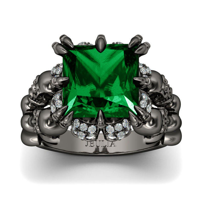 Jeulia Anillo Con Tono Negro De Cuadro Caraveras De Talla Princesa En Plata De Ley