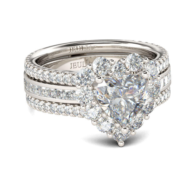 Jeulia Halo Heart Cut Sterling Silver Ring Set