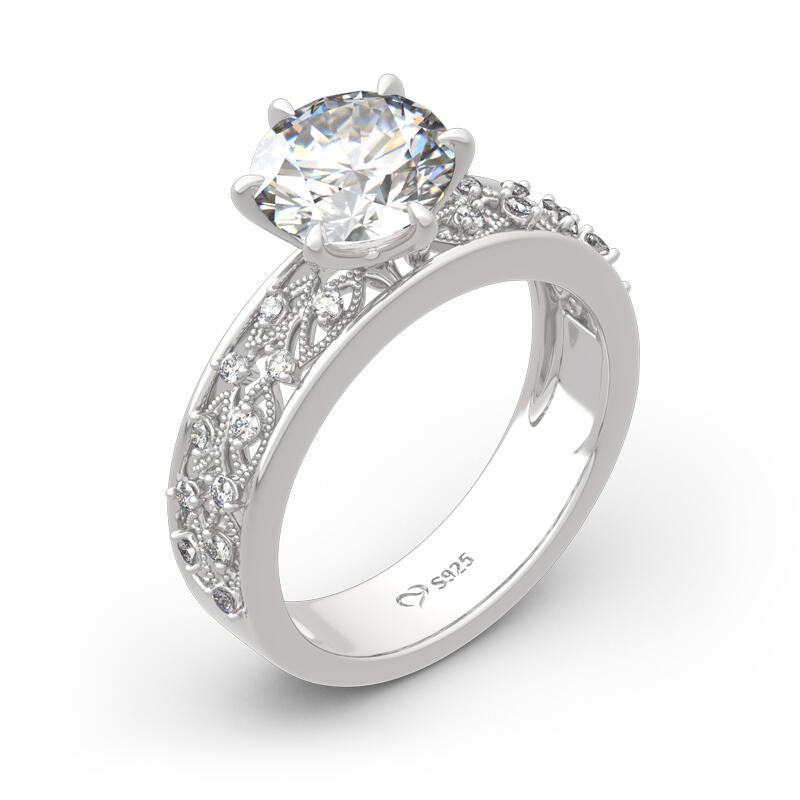 Jeulia Vintage Leaf Round Cut Sterling Silver Ring