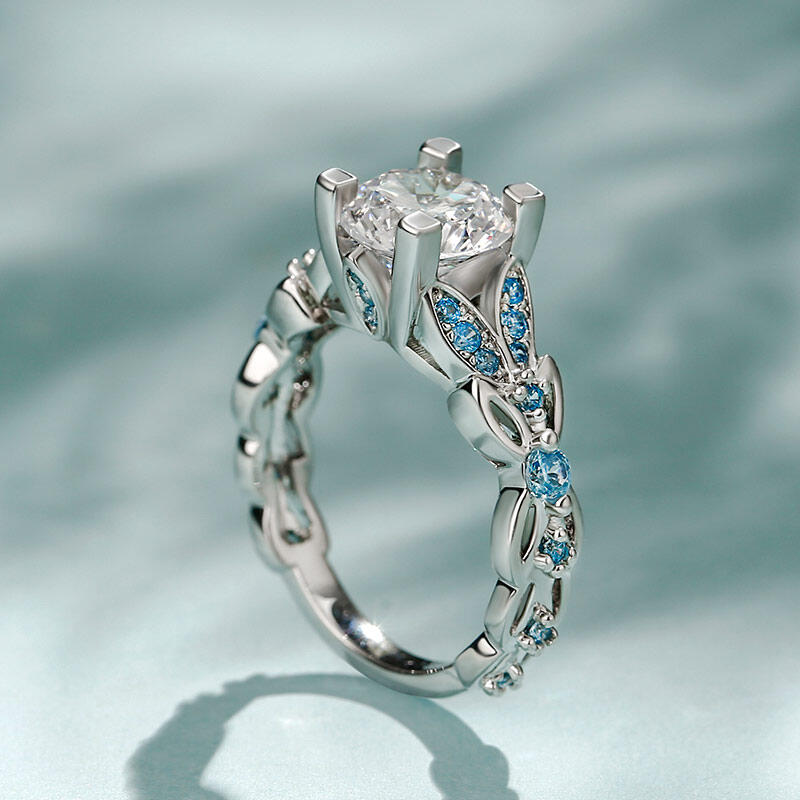 Jeulia Butterfly Round Cut Sterling Silver Ring