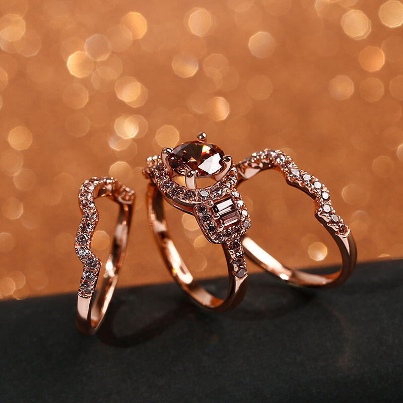 Jeulia Juego de anillos de plata de ley con corte redondo Halo