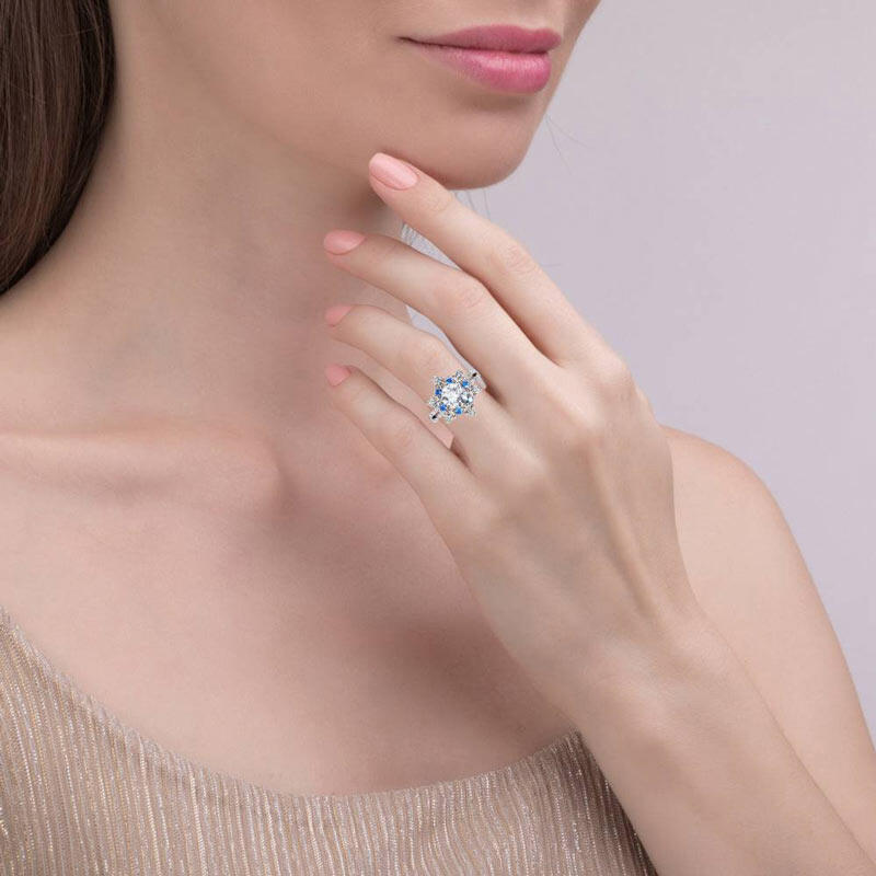 Jeulia "Shining Winter" Snowflake Round Cut Split Shank Sterling Silver Ring