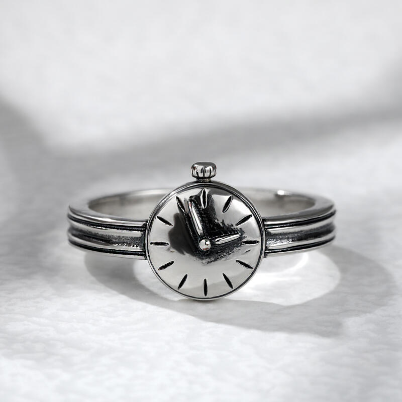 Jeulia "Back to the Past" Clock Sterling Silver Ring