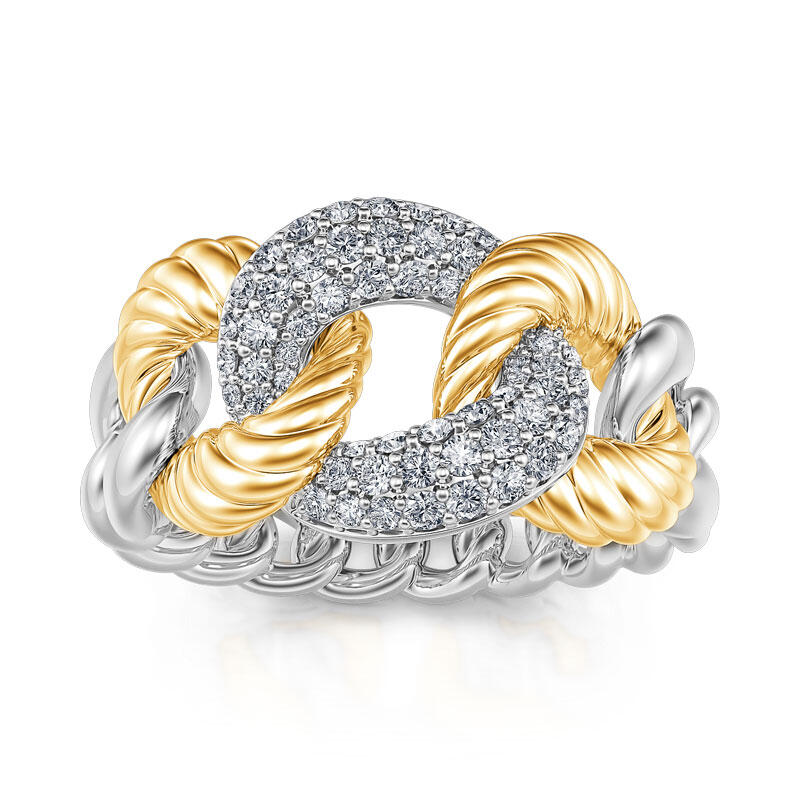 Jeulia "Schließe Dein Herz" Zweifarbige Chain Link Sterling Silber Ring