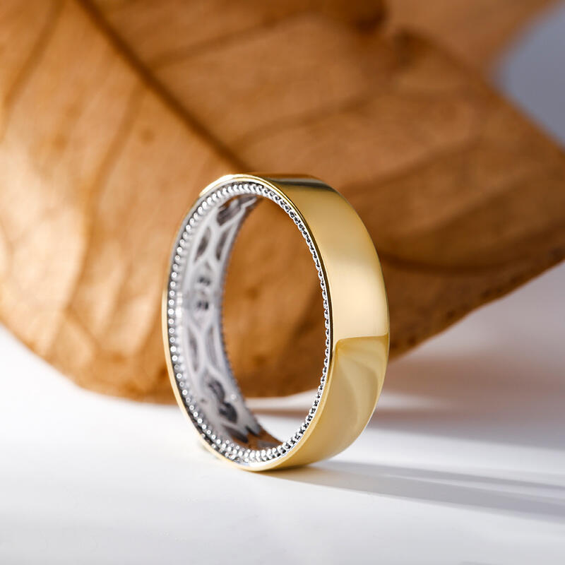 Jeulia Two Tone Floral and Leaf Carved Unique Sterling Silver Men's Band