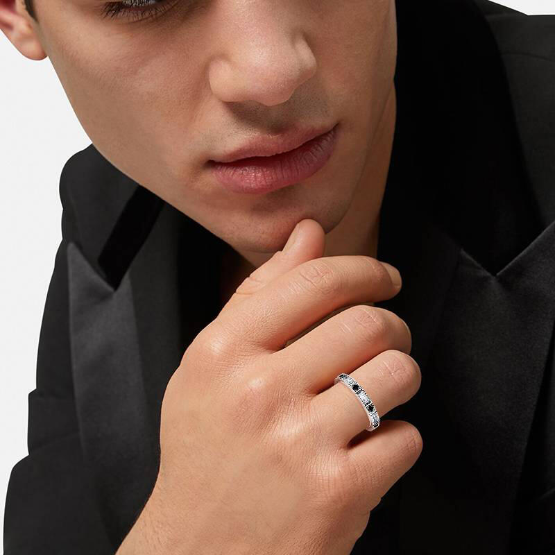 Jeulia Bague pour Homme Alternance de Pierres Rondes Coupe Émeraude en Argent Sterling