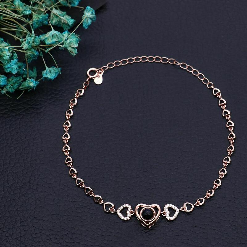 Sterling Silver Personalized Heart Photo Projection Bracelet Gift for Her