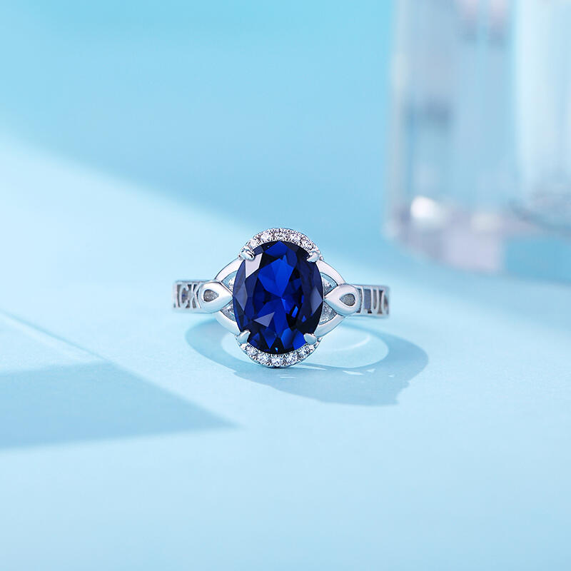 Jeulia Anel com nome halo de corte oval personalizado de prata esterlina