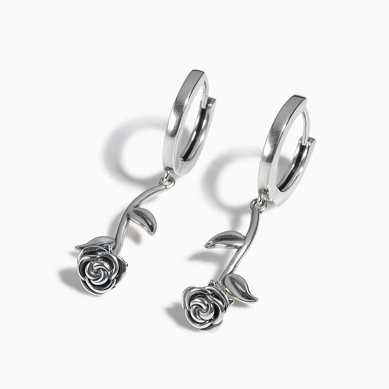 Jeulia "Dangle Rose" Flower Sterling Silver Earrings