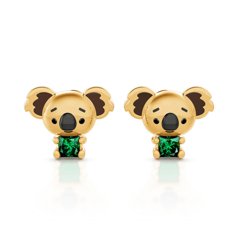Jeulia Hug Me "Adorable Koala" Princess Cut Sterling Silver Stud Earrings