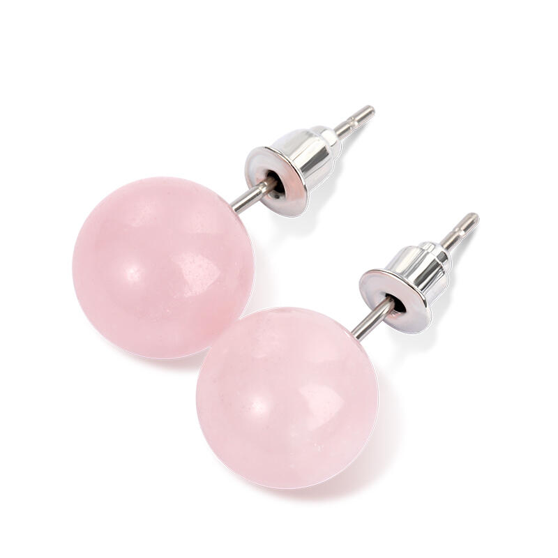 Jeulia "Emotional Healing" Round Natural Rose Quartz Stud Earrings