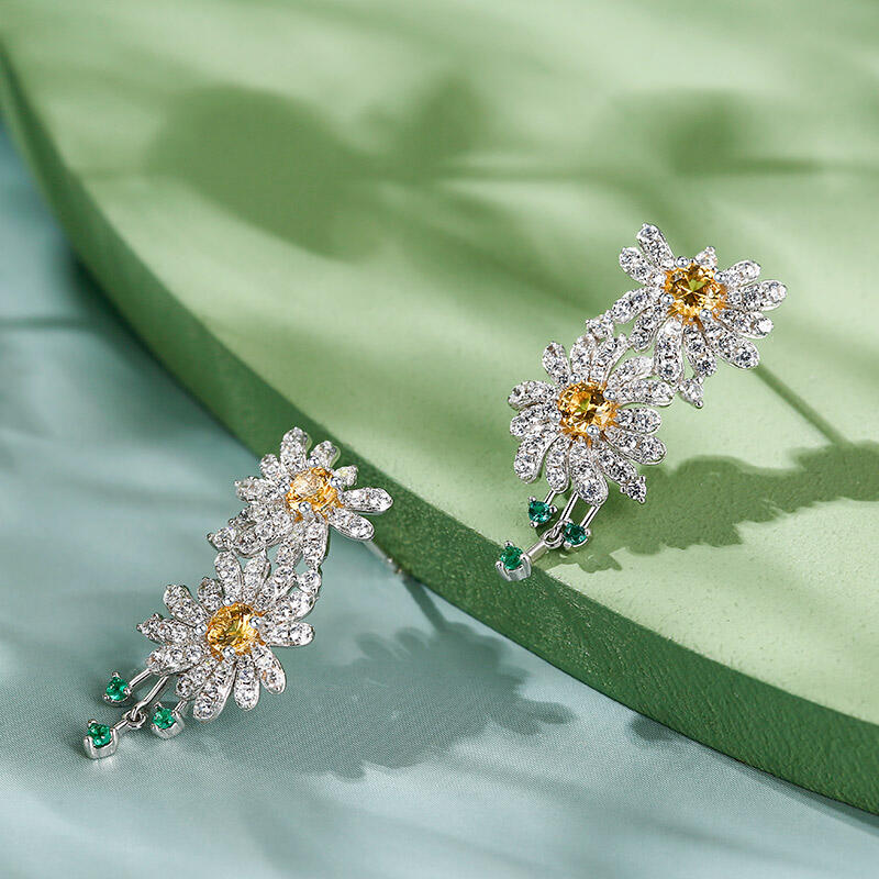 Jeulia Double Daisy Flower Sterling Silver Earrings
