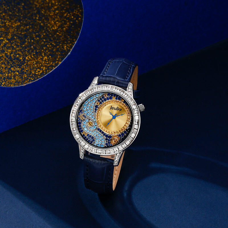 Jeulia "Starry Quiet" The Starry Night Inspired Quartz Blue Leather Women's Watch