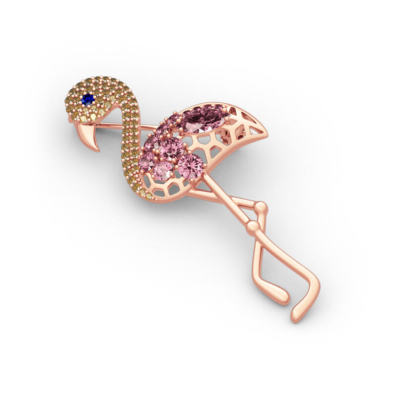 Jeulia "Fiery Passion" Flamingo Design Sterling Silver Brooch