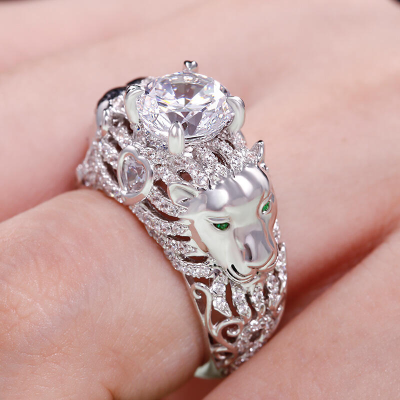 Jeulia Lion Inspired Round Cut Sterling Silver Ring