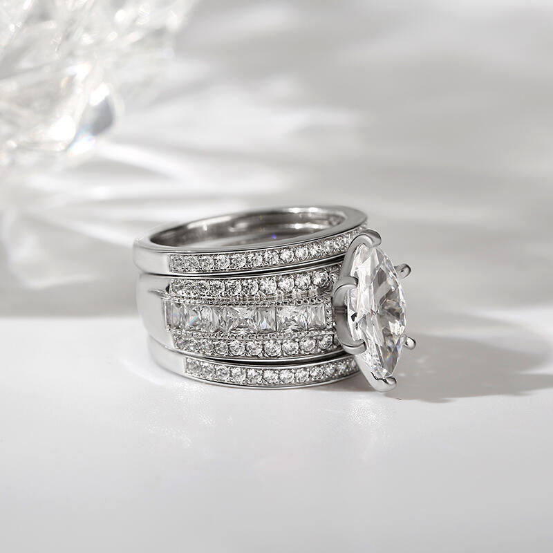 Jeulia 3PC Marquise Cut Sterling Silver Ring Set