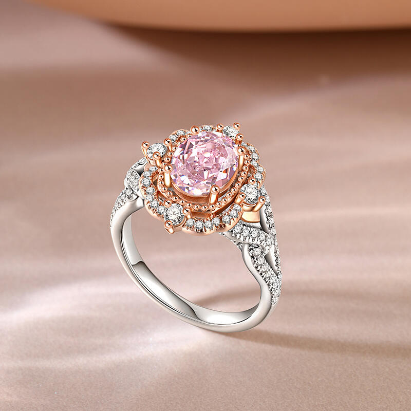 Jeulia Prinsessan Aura Tvåtonig Halo Oval Skär Syntetisk Morganit Sterlingsilver Ring