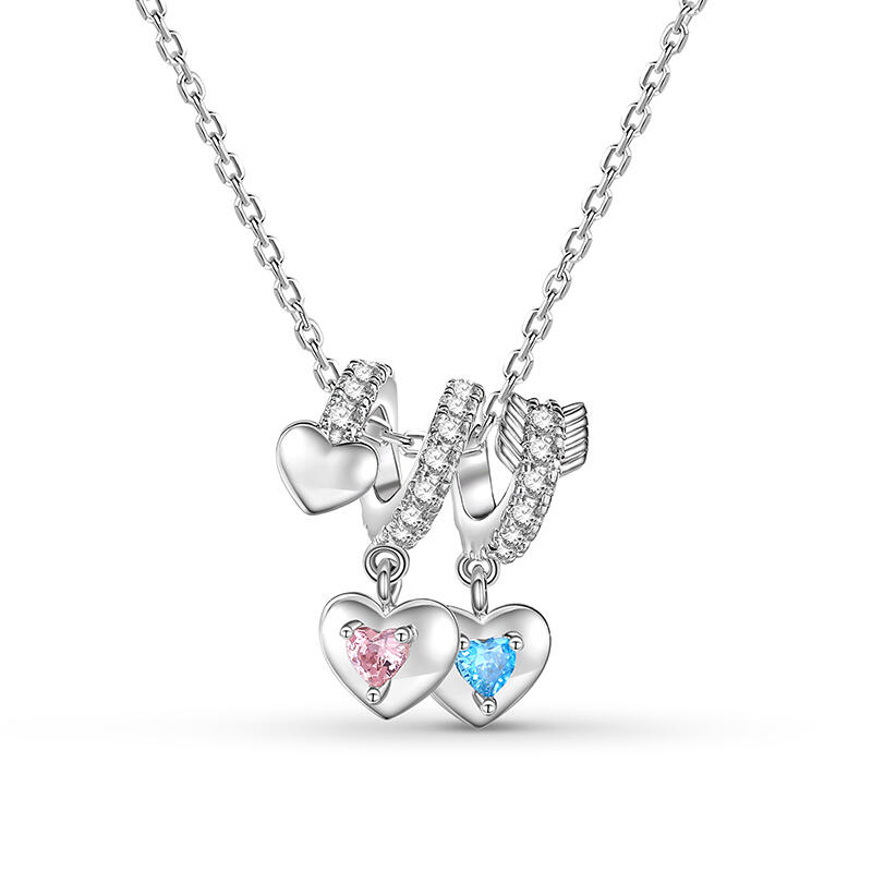 Jeulia "Heart to Heart" Custom Arrow Birthstone Necklace Silver Engravable