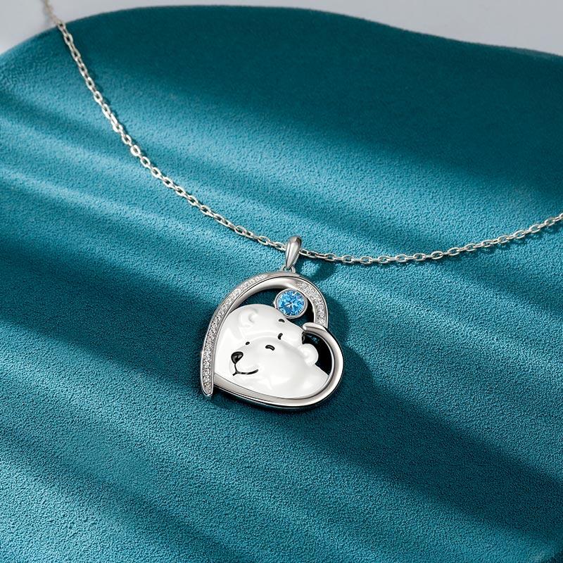Jeulia Collar Piedra de Nacimiento Personalizado de Amor Abrazo Oso Polar