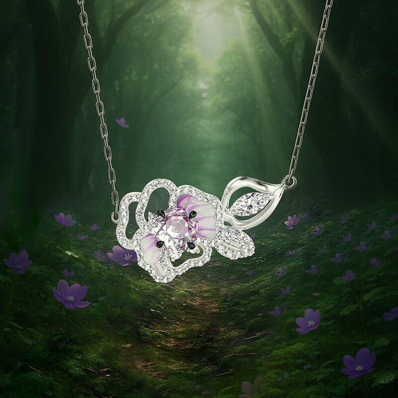 Jeulia Midsummer Night Pansy Love Flower Necklace