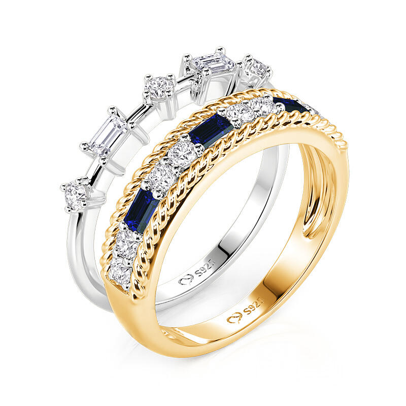 Jeulia Everyday Two Tone Rope Twisted Engagement Ring Set 2PCS