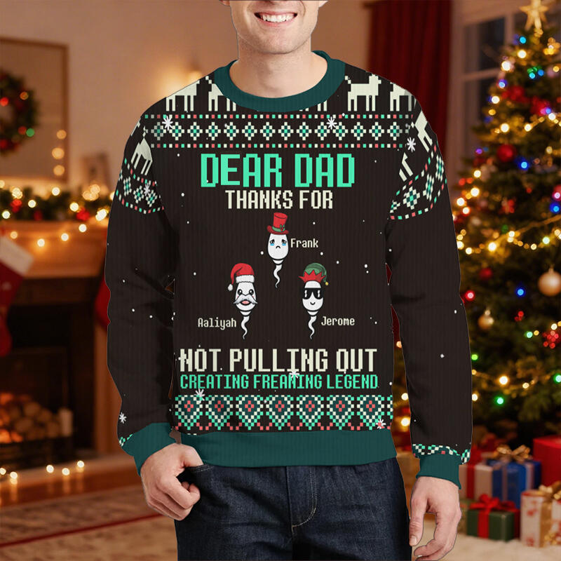 Personalisierter hässliche Weihnachtspullover Unisex Individuelles Design für Kinder Optionale Verzierungen Lustiges Weihnachtsgeschenk für den lieben Papa