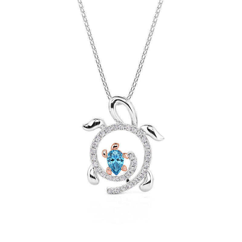 Jeulia Two Tone Parent Turtle Necklace with Birthstone