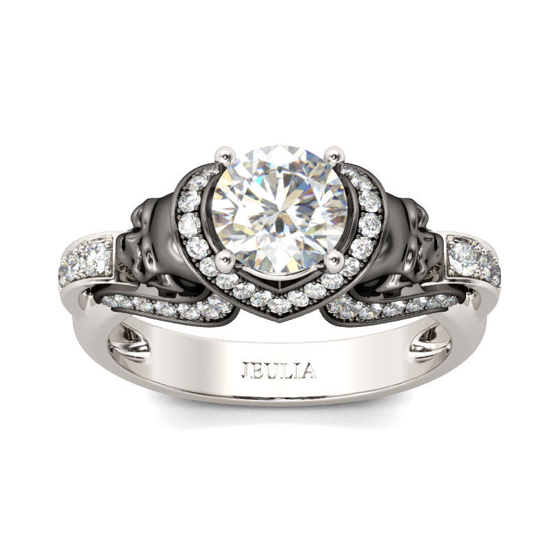 Jeulia Two Tone Round Cut Sterling Silver Skull Ring
