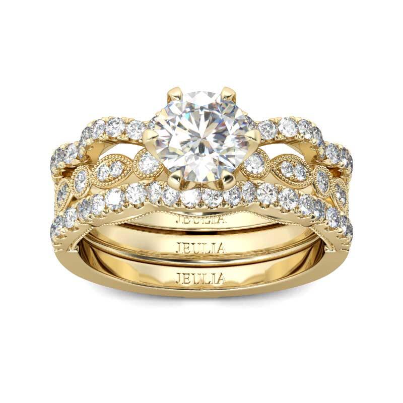 Jeulia Interchangeable Milgrain Round Cut Sterling Silver Ring Set