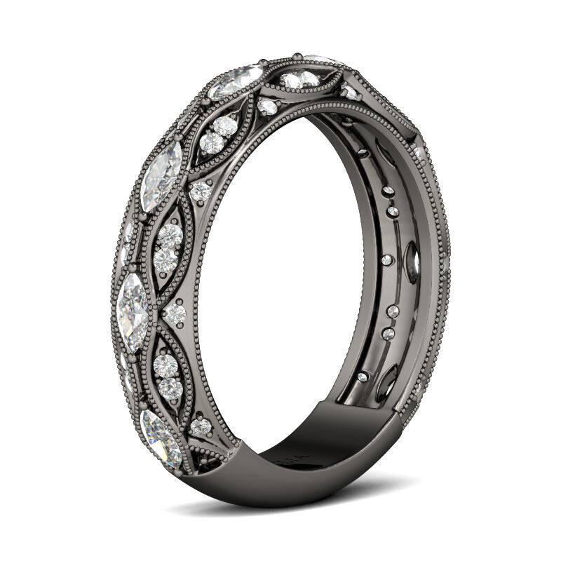 Jeulia Black Tone Marquise Cut Sterling Silver Women's Band