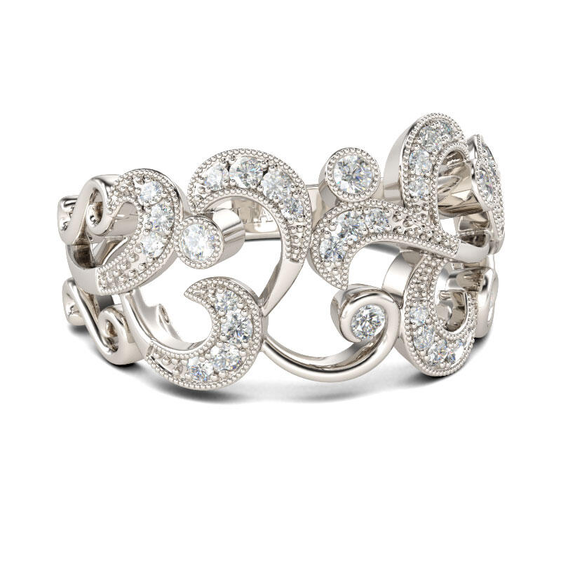 Jeulia Scrollwork Round Cut Sterling Silver Women's Band