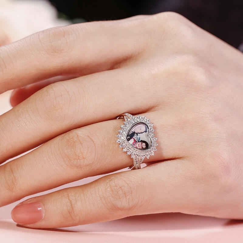 Jeulia "Unstoppable Love" Sterling Silver Personalized Photo Ring