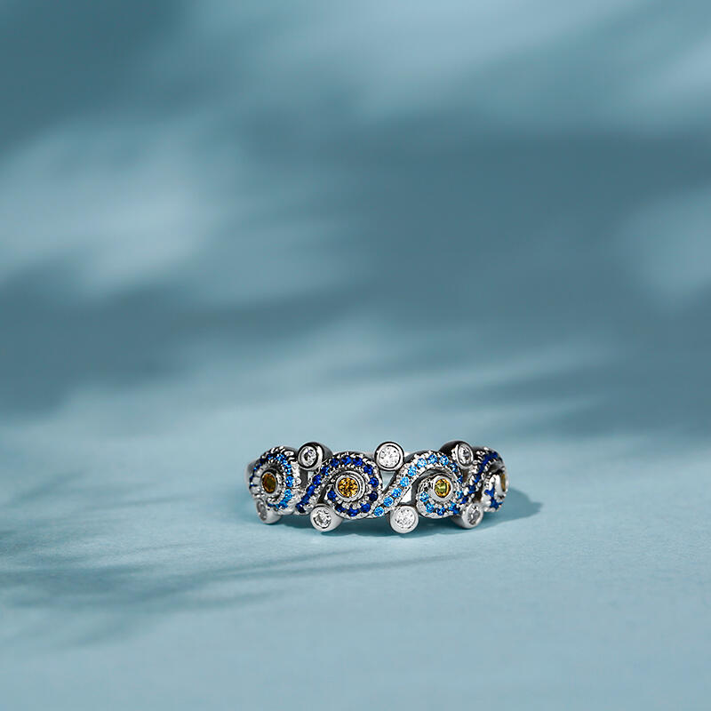 Jeulia "Pure Night" 星月夜 デザイン ラウンドカット シルバー リング