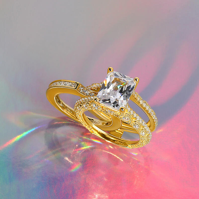 Jeulia utbytbara Radiant Cut Sterling Silver Ring Set