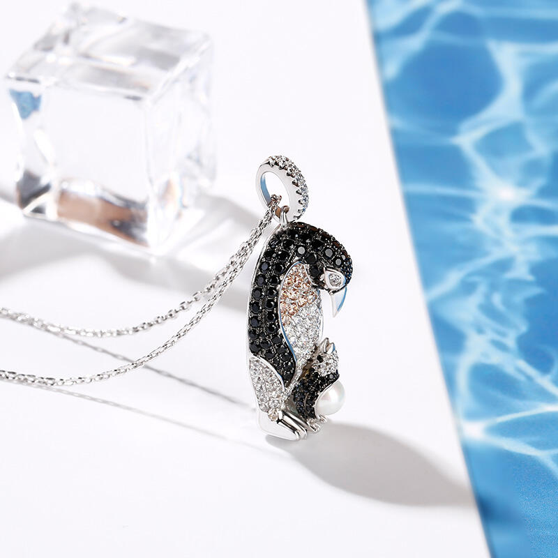 Jeulia Mom & Baby ペンギン シルバーネックレス