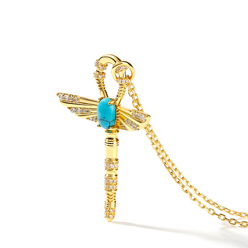 Jeulia "Ankh" Ancient Egyptian Scepter Turquoise Pendant Sterling Silver Necklace