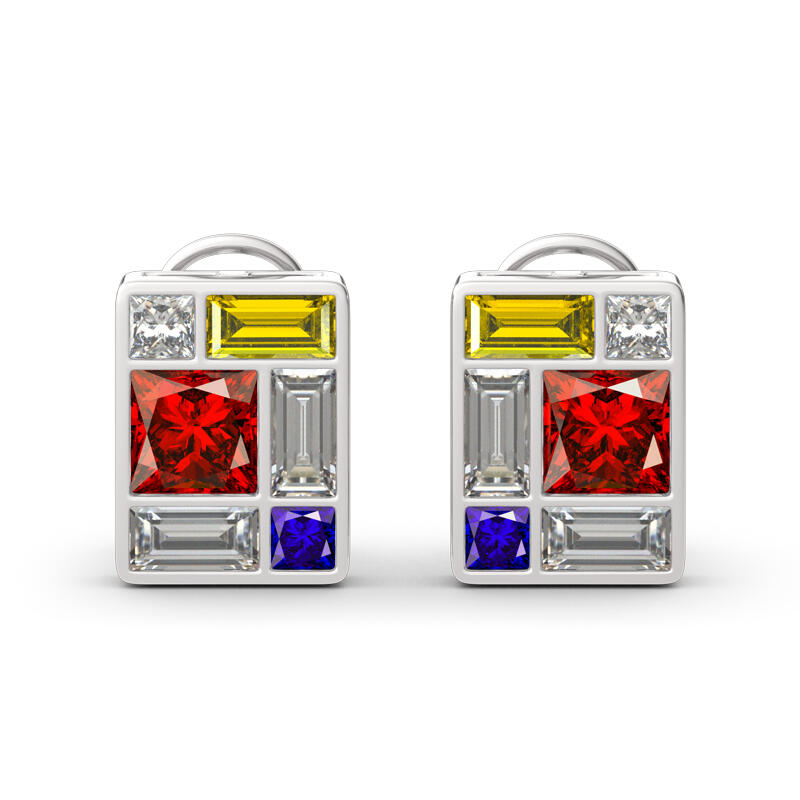 Jeulia Brincos de prata pura inspirados na composição de mondrian