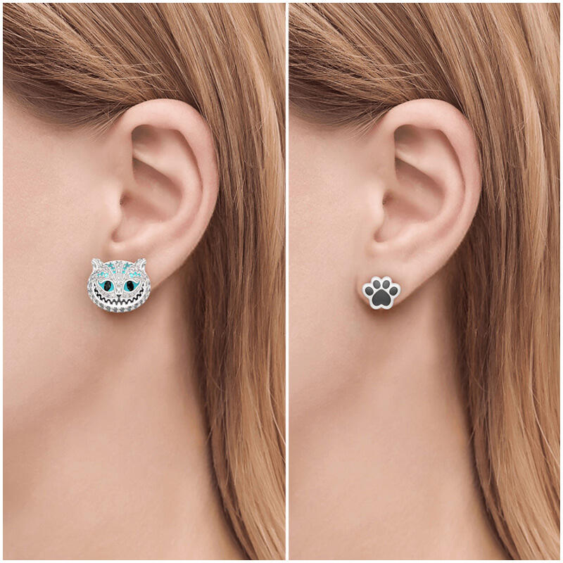 Jeulia "Appear and Disappear at Will" Cat Asymmetric Sterling Silver Earrings