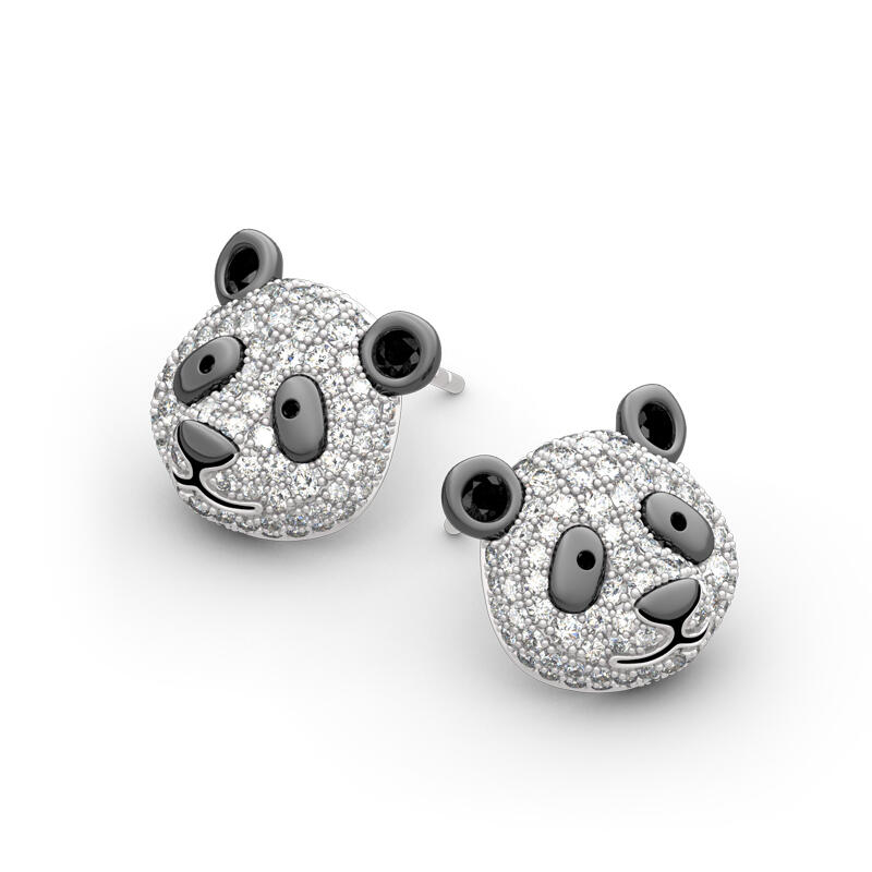 Jeulia "Be Calm and Steady" Cute Panda Sterling Silver Earrings