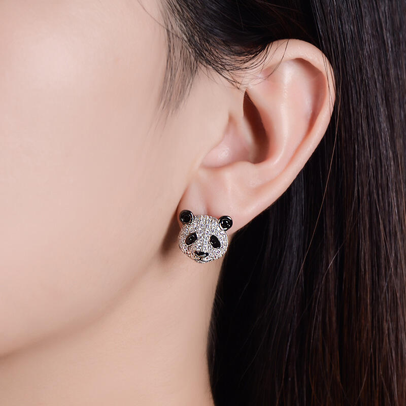 Jeulia "Be Calm and Steady" Cute Panda Sterling Silver Earrings