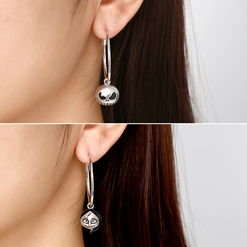 Jeulia "Amor Eterno" Pendientes de aro de plata de pareja de calavera