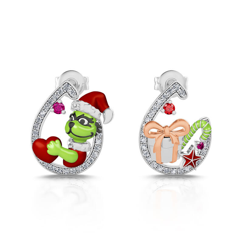 Jeulia "Get Your Gifts" Christmas Monster Inspired Sterling Silver Earrings