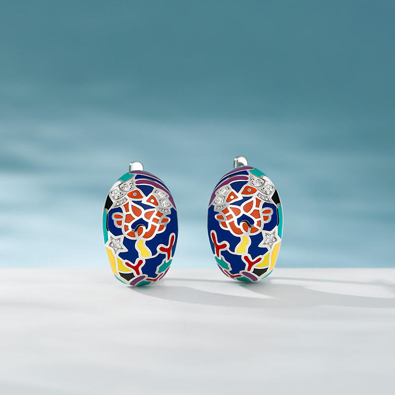 Jeulia Brincos de argola em prata de lei com esmalte multicolorido