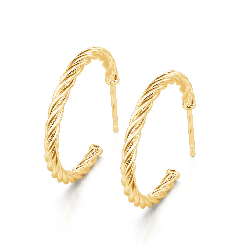 Jeulia Gold Tone Twisted Rope Sterling Silver Hoop Earrings