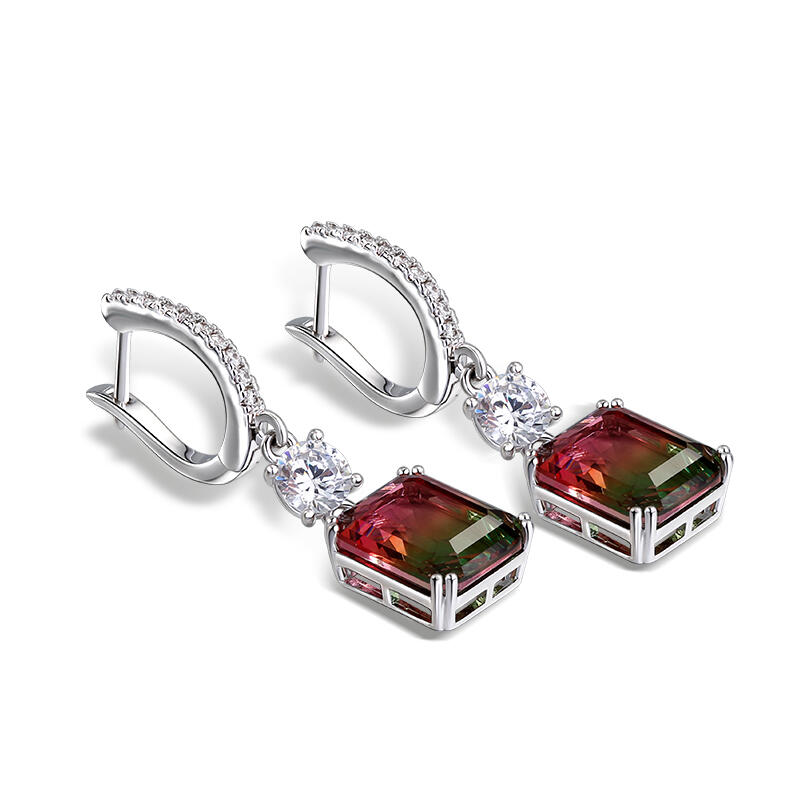 Jeulia Classic Emerald Cut Sterling Silver Watermelon Earrings
