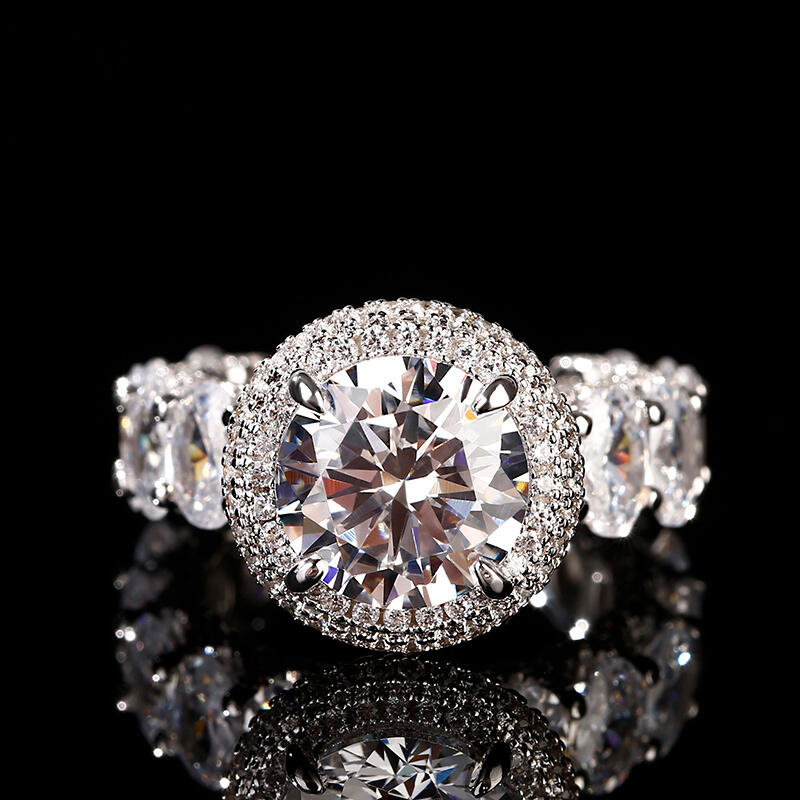 Jeulia Double Halo Round Cut Sterling Silver Ring