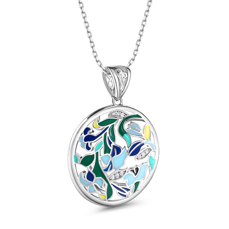 Jeulia Dreamy Garden "Garland" Flower and Leaf Enamel Sterling Silver Necklace
