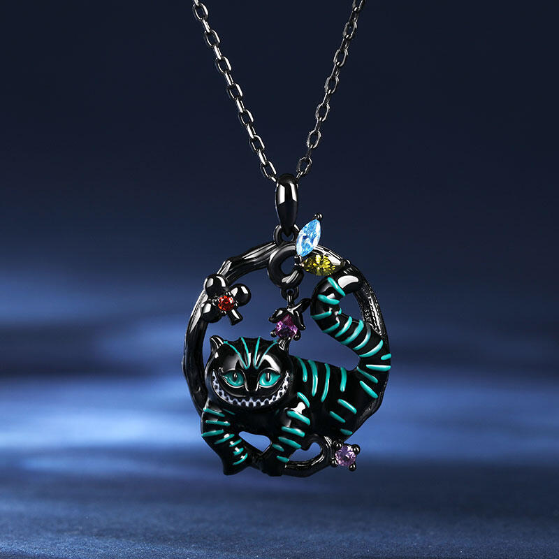 Jeulia "Disappearing Secret" Cat Enamel Sterling Silver Necklace