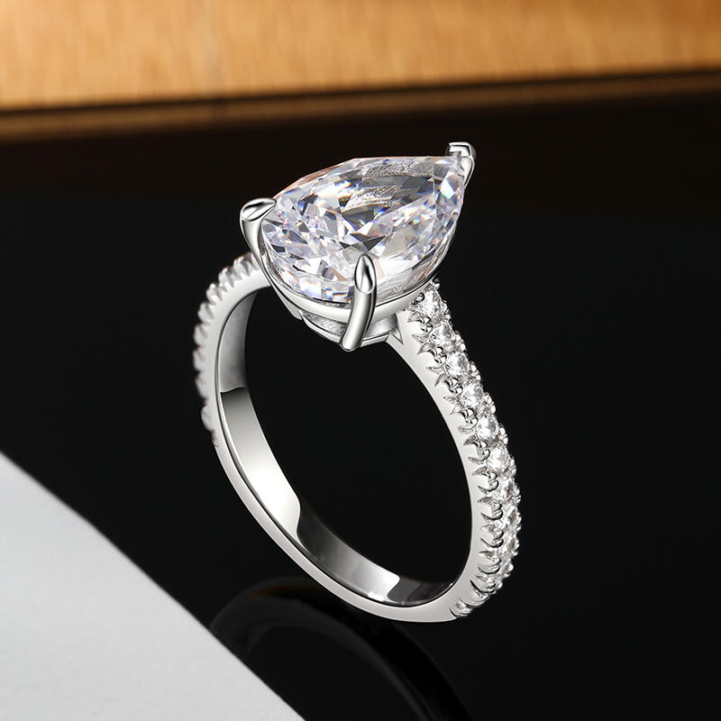 Jeulia Anillo de Compromiso de Plata de Ley con Corte de Pera